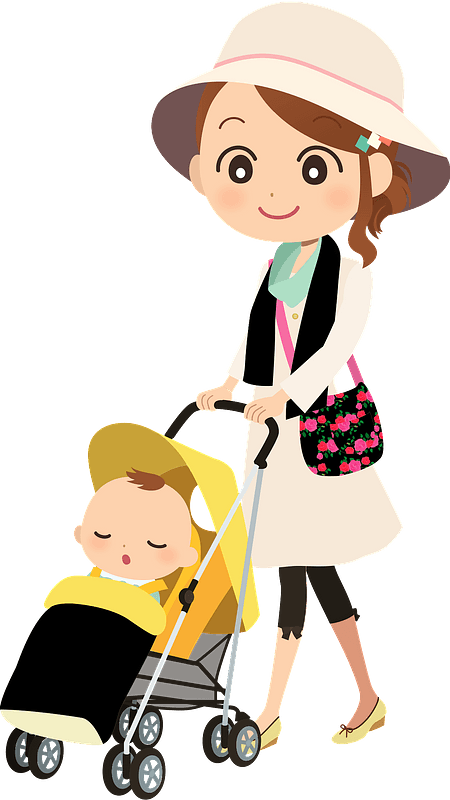 Mother is pushing baby stroller