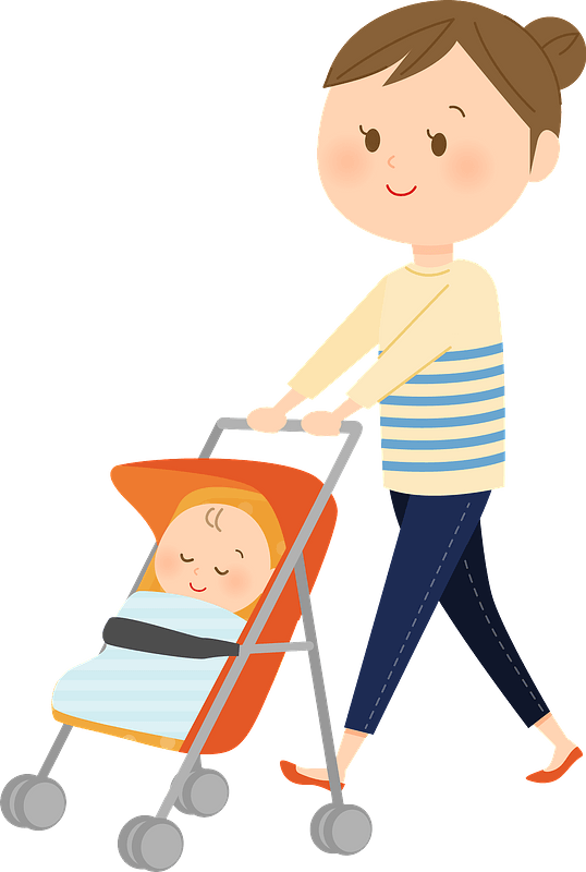 (Sophia) Mother is pushing baby stroller