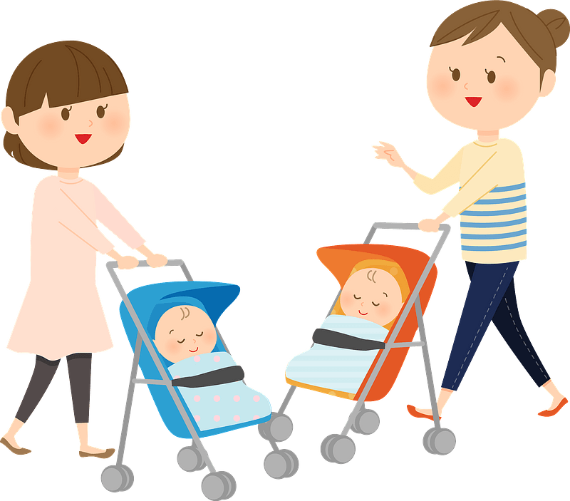 (Sophia) Mothers are pushing babies in strollers