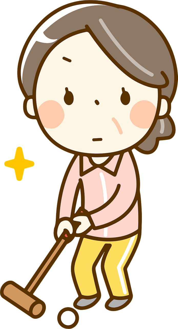 Old woman is playing gateball
