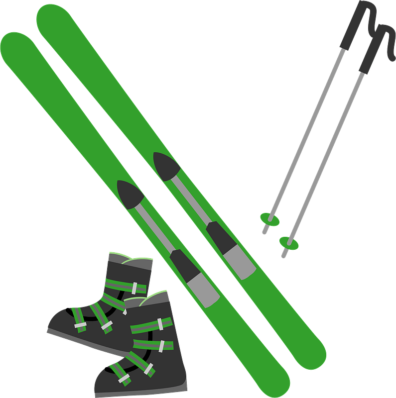 Skis, boots, and poles