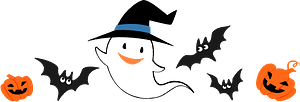 Ghost, bats, and Jack-o'-lanterns