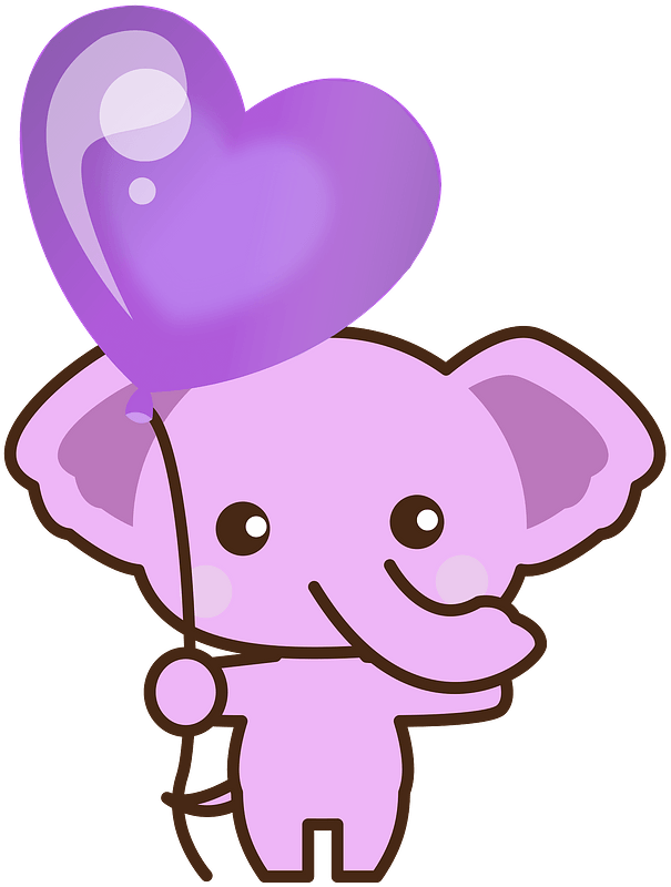 Pink elephant with heart balloon