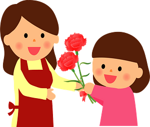 Child is giving carnations for mother's day