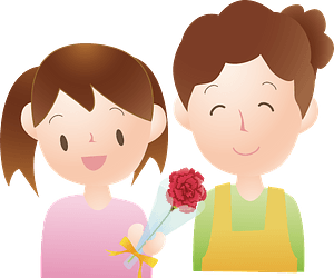 Girl is giving a carnation for mother's day