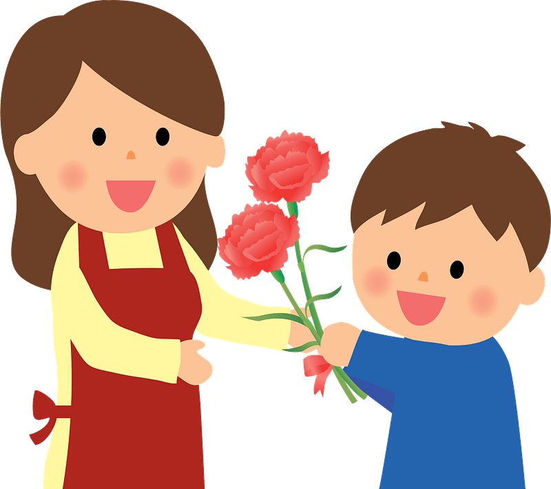 Child giving carnations for mother's day 