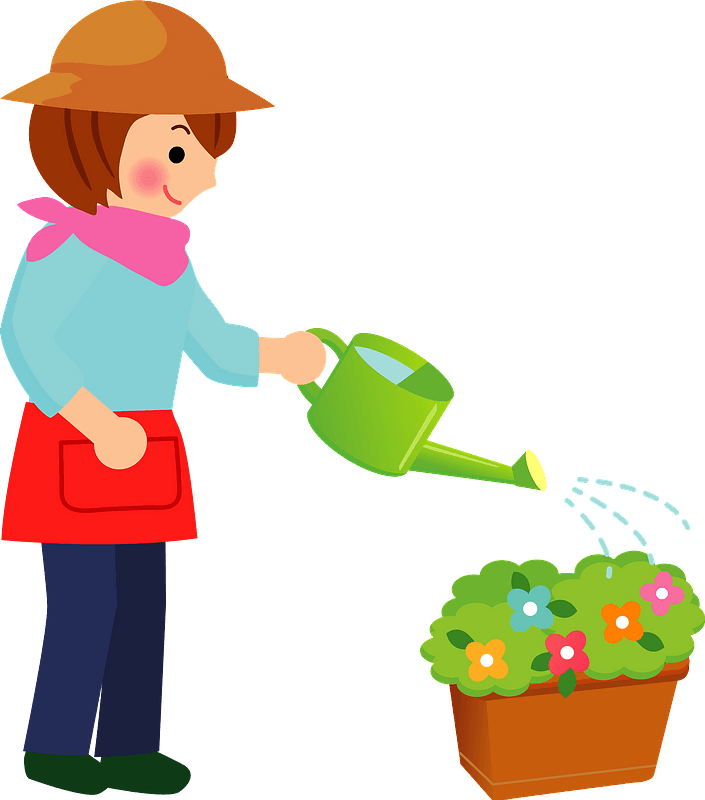 Woman is watering flowers