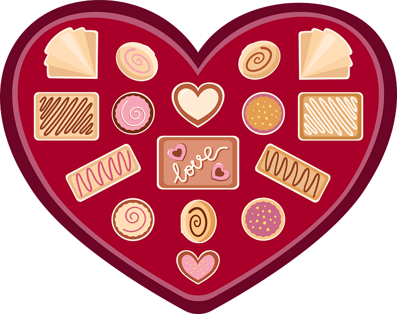 Chocolate candies heart-shaped box