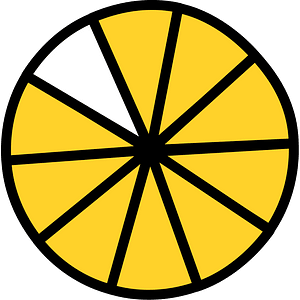 Yellow-Amber Circles Fractions 9:10