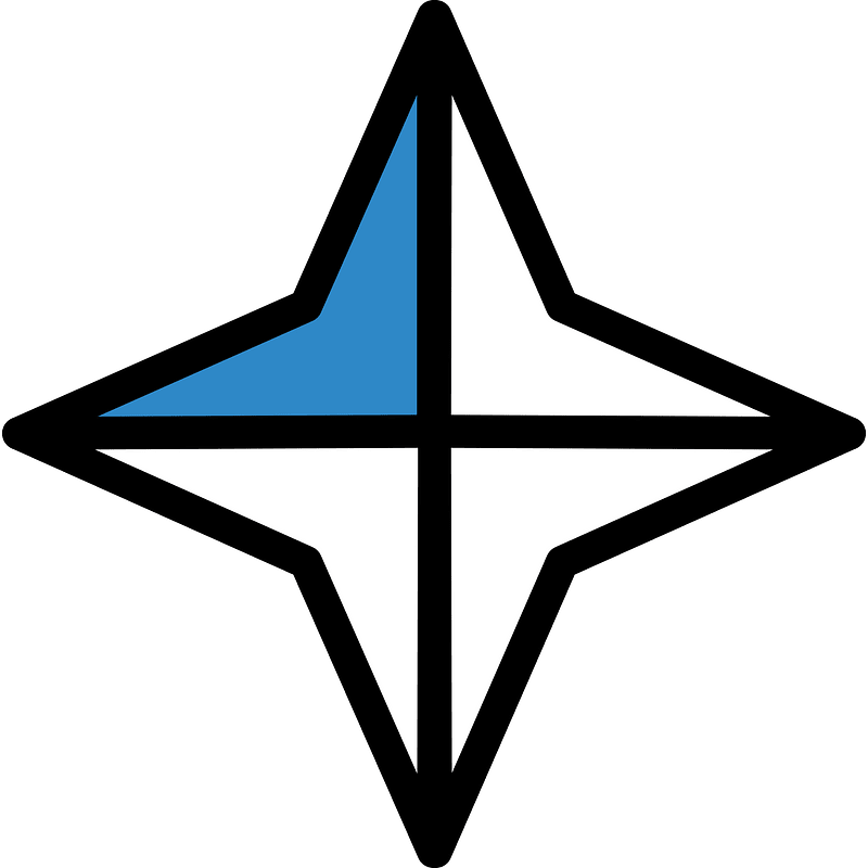 Blue Four-pointed star fractions 1:4