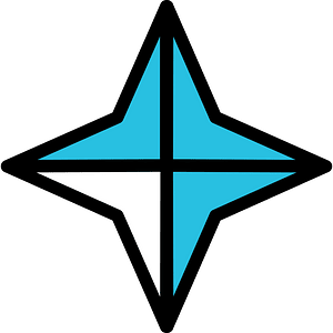 Cerulean-Blue Four-pointed star fractions 3:4