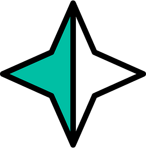 Teal-Green Four-pointed star fractions 1:2