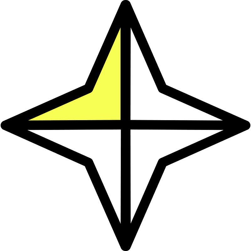 Yellow Four-pointed star fractions 1:4