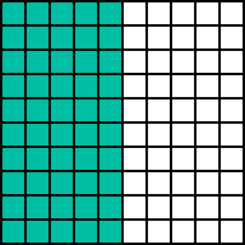 Teal-Green Base Ten Squares 50:100