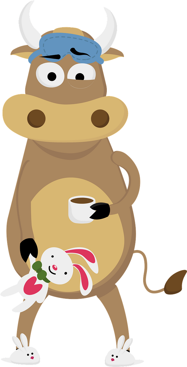 Bull in slippers and with coffee