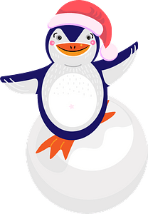 Penguin riding on the snowball