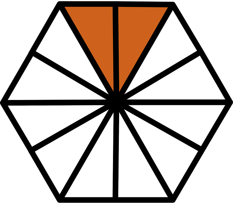 Orange-Brown Hexagon Fraction 2:12