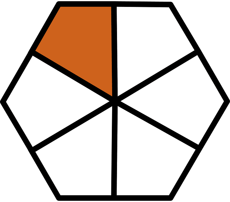 Orange-Brown Hexagon Fraction 1:6
