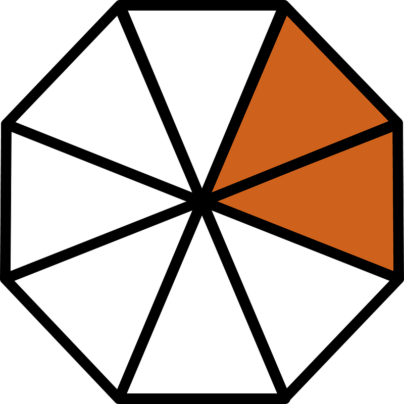 Orange-Brown Regular Octagon Fraction 2:8