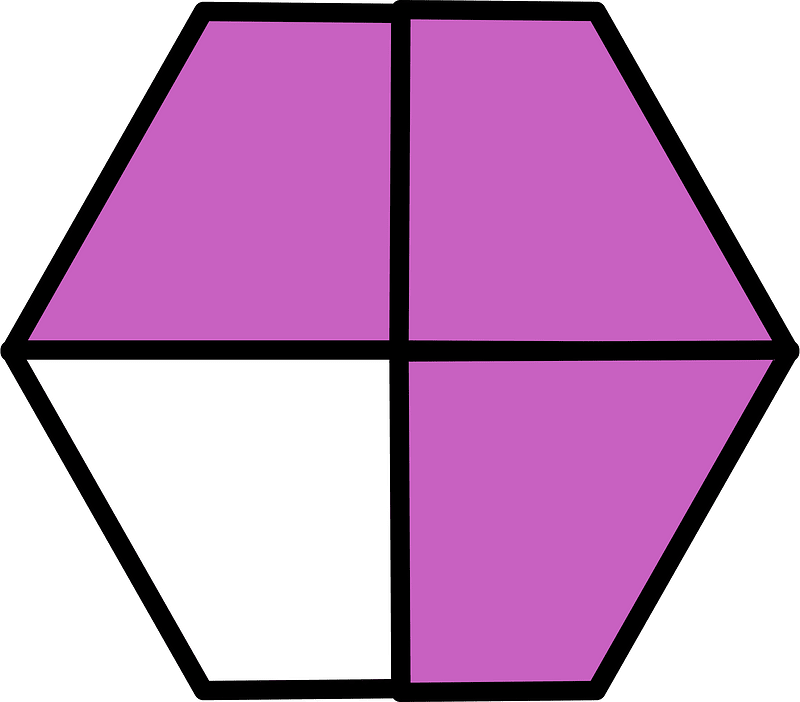 Magenta Hexagon Fraction 3:4