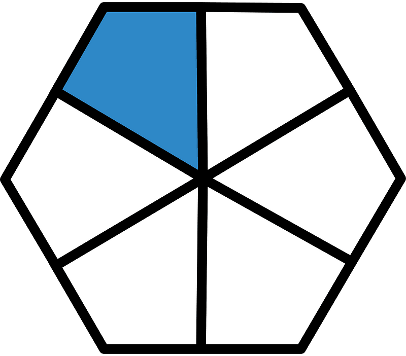 Blue Hexagon Fraction 1:6