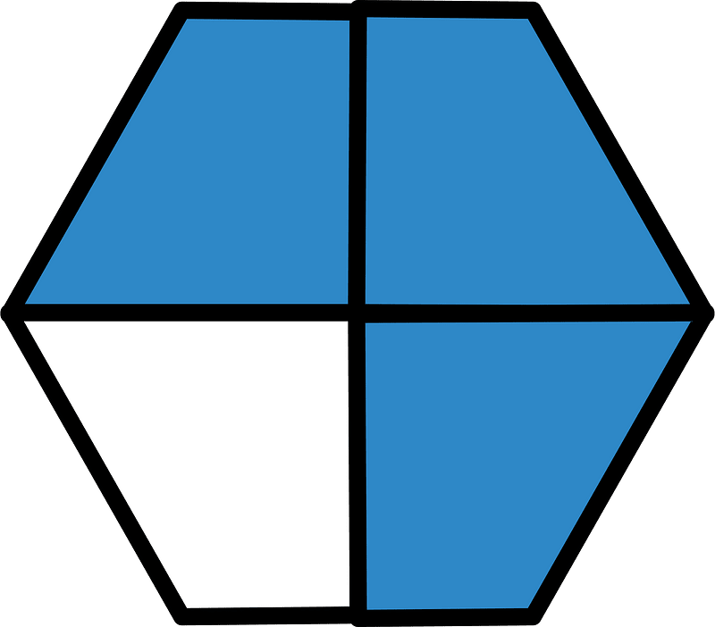 Blue Hexagon Fraction 3:4
