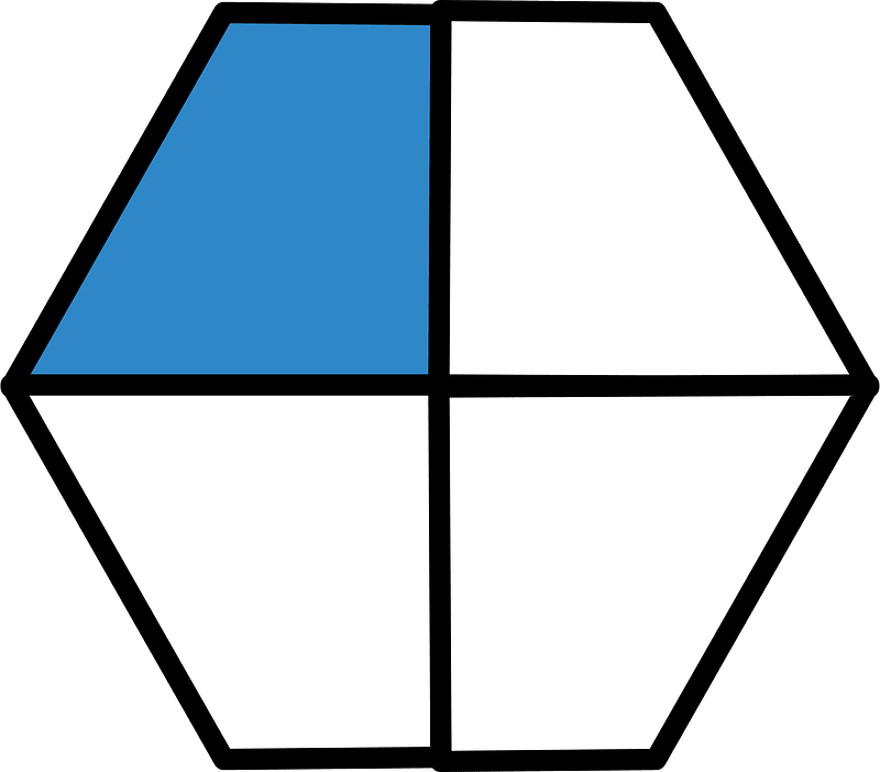 Blue Hexagon Fraction 1:4