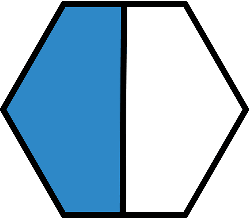Blue Hexagon Fraction 1:2