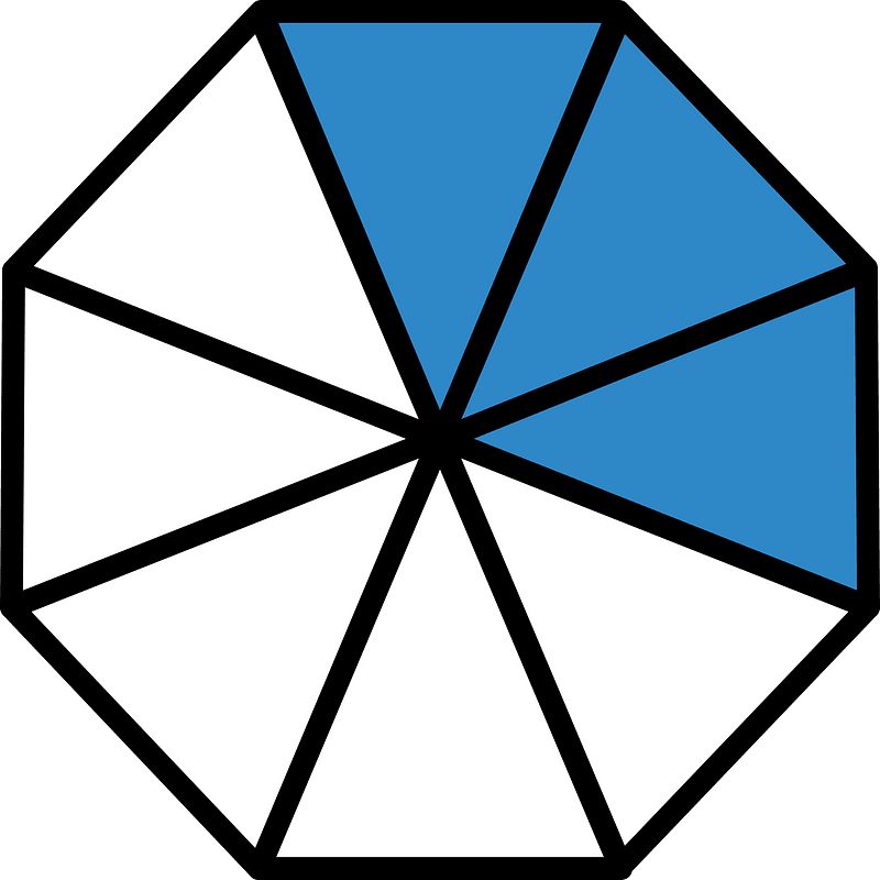Blue Regular Octagon Fraction 3:8