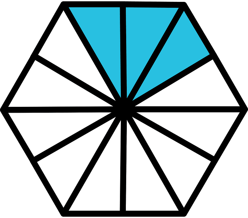 Cerulean-Blue Hexagon Fraction 3:12