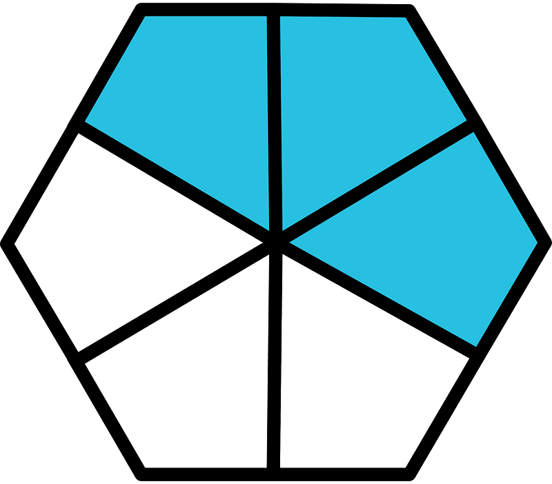 Cerulean-Blue Hexagon Fraction 3:6