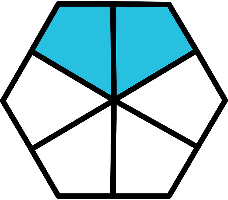 Cerulean-Blue Hexagon Fraction 2:6