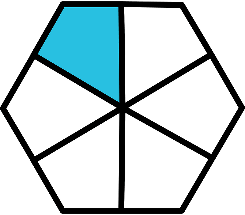 Cerulean-Blue Hexagon Fraction 1:6