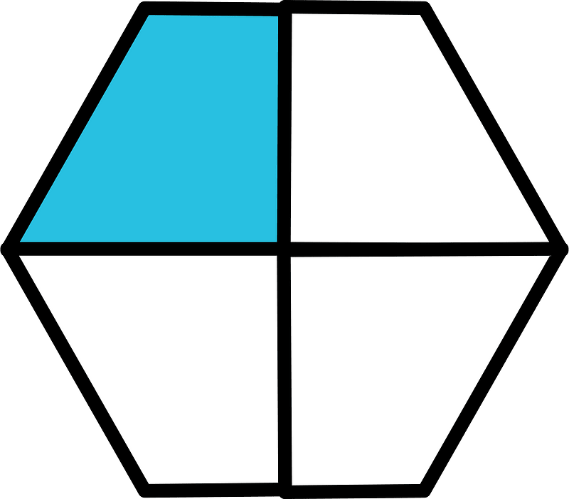 Cerulean-Blue Hexagon Fraction 1:4
