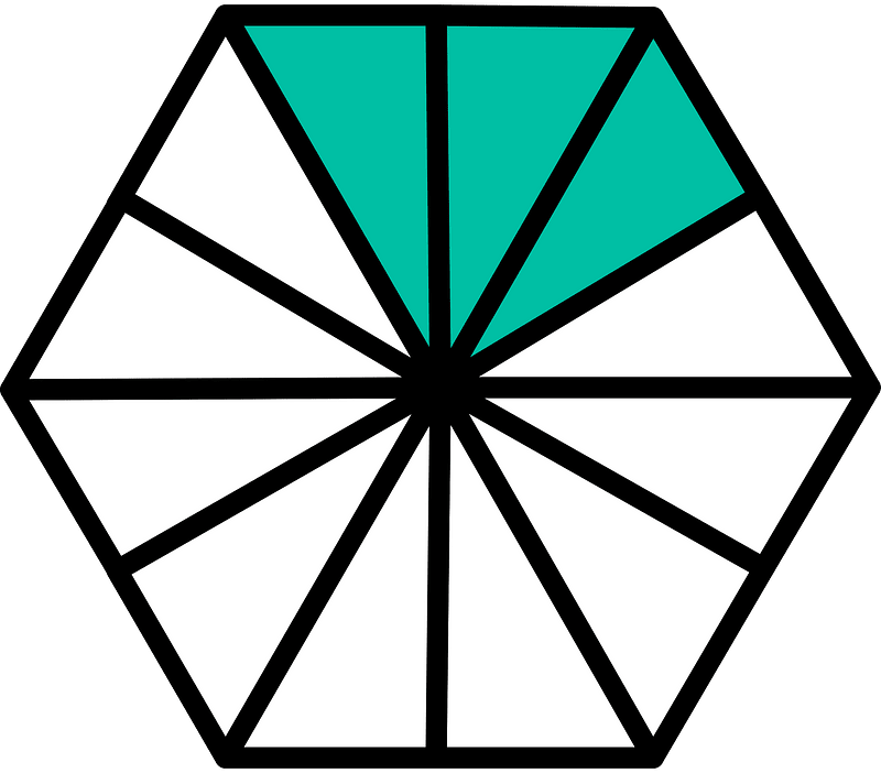 Teal-Green Hexagon Fraction 3:12