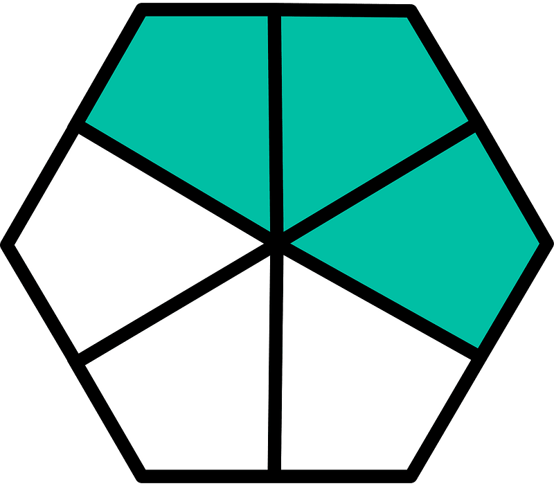 Teal-Green Hexagon Fraction 3:6