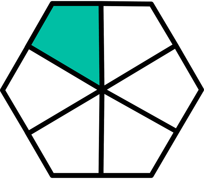 Teal-Green Hexagon Fraction 1:6