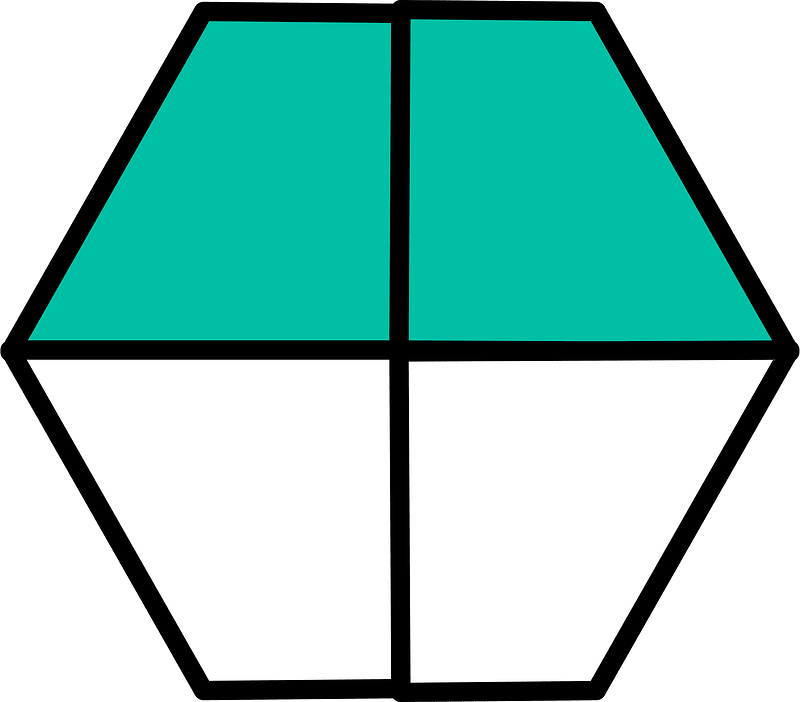 Teal-Green Hexagon Fraction 2:4