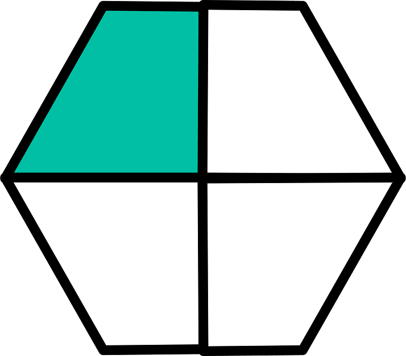 Teal-Green Hexagon Fraction 1:4