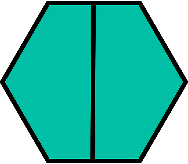 Teal-Green Hexagon Fraction 2:2