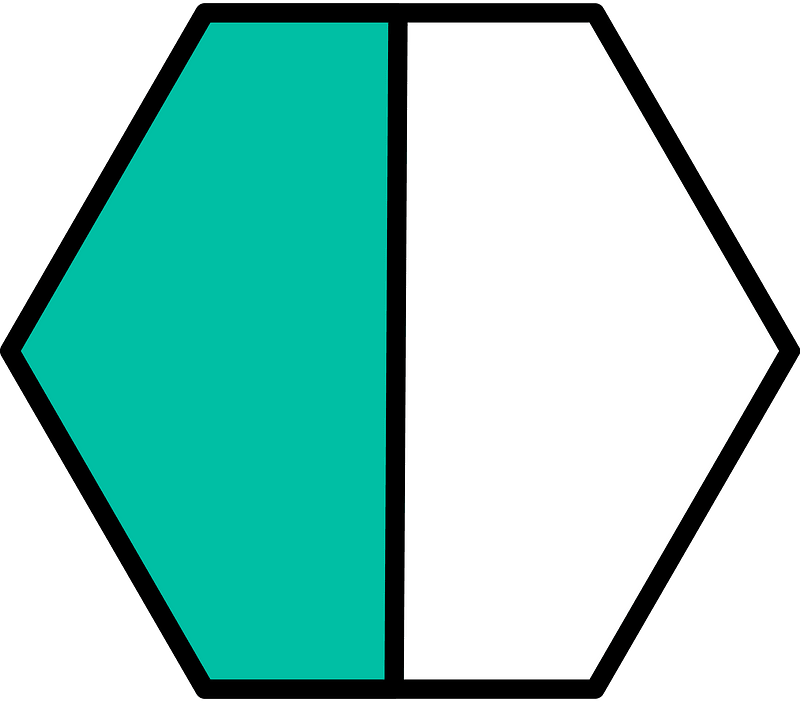 Teal-Green Hexagon Fraction 1:2