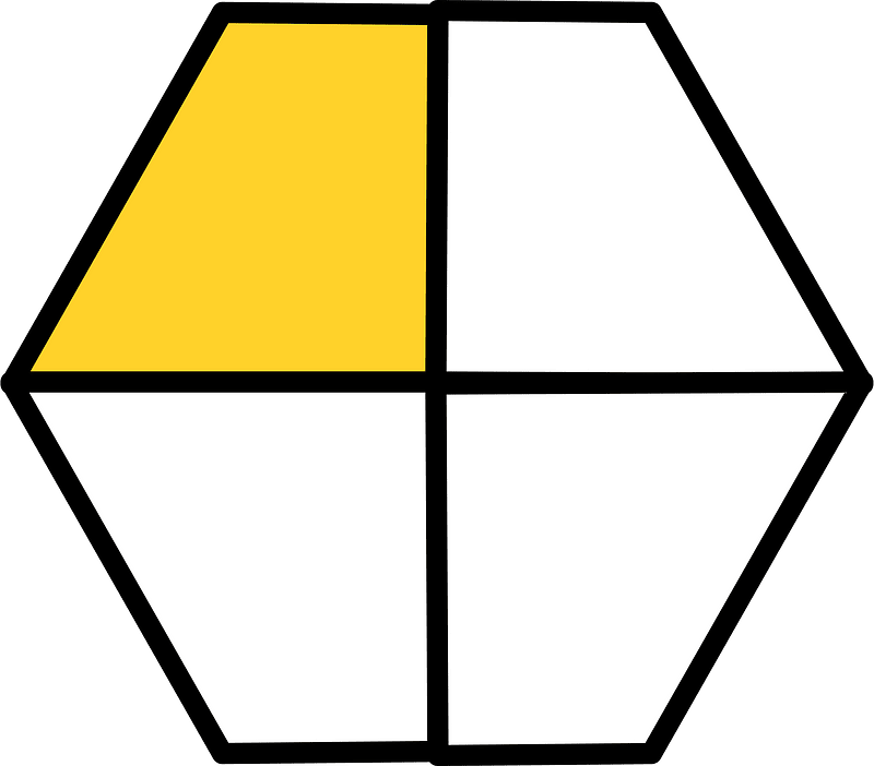 Yellow-Amber Hexagon Fraction 1:4