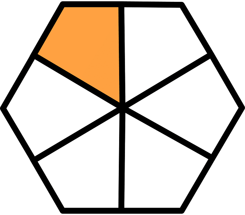Orange Hexagon Fraction 1:6