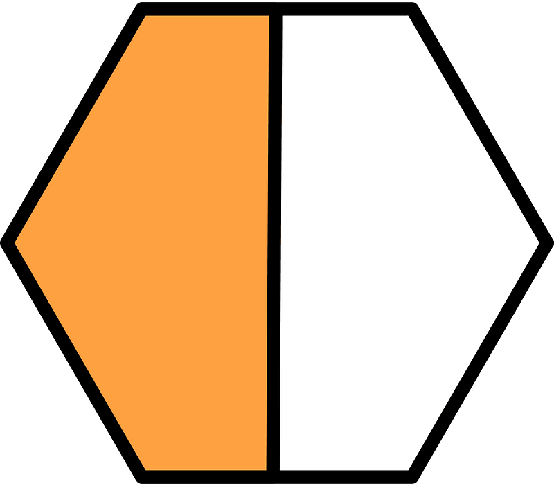 Orange Hexagon Fraction 1:2