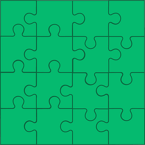 Green jigsaw puzzle of 16 pieces