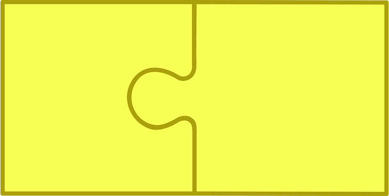 Yellow jigsaw puzzle of 2 pieces