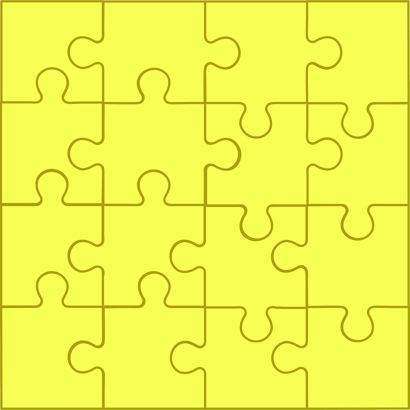 Yellow jigsaw puzzle of 16 pieces