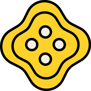 Yellow quatrefoil-shaped button with four holes