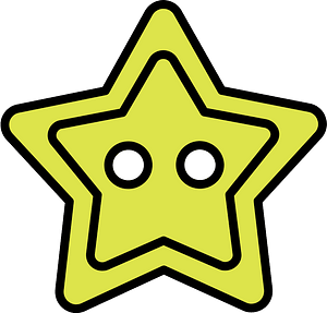 Yellow-Green star-shaped button with two holes