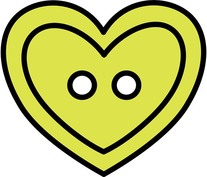 Yellow-Green heart-shaped button with two holes